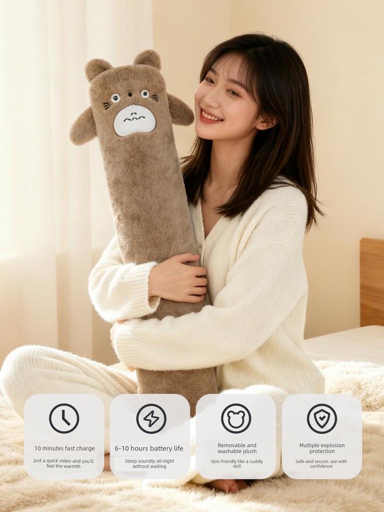 Totoro Rechargeable Long Hot Water Bottle for Warming the Bed, Extra Long 75cm, Safe and Explosion-Proof, for Girls to Warm Feet and Bed, Hot Compress