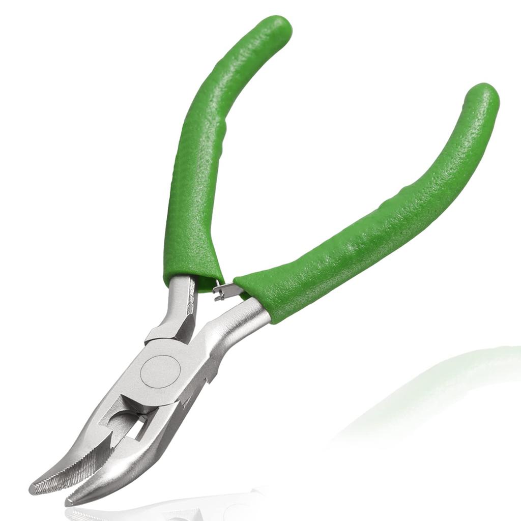 LEONTOOL Mini Bent Nose Micro Nose Bent Nose Miniature Nose Pliers with Cutting and Spring Professional Compact and Perfect for Fine Accessory Beading