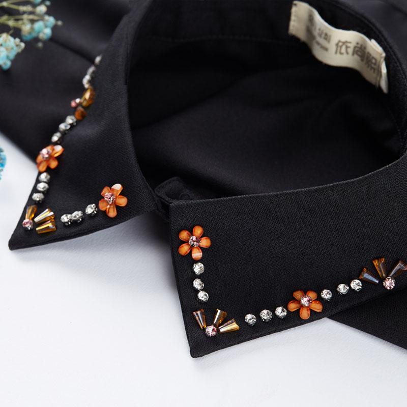 Perfect Match Fashion Beaded Fake Collar Women Detachable Collars Black False Collars Woman Removable Chiffon Half Shirt Tie Nep Kraagie