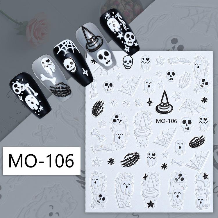 Halloween Nail Art Sticker, Pink Pumpkin Figure Skull Halloween Funny 3D Adhesive Nail Sticker