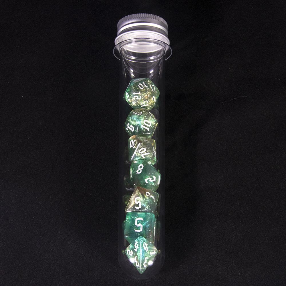 7pcs Game Dice Set Glitter Colored Polyhedral Dice D4-D20 with Tube for Table Game, Gaming Gift