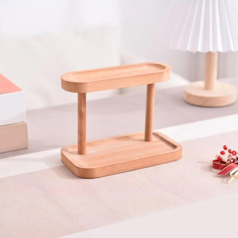 Wood Key Storage Shelf for Apartments and Workspaces 2-Tiers Desk Jewelry Display Rack Efficient Entryway Keys Holder