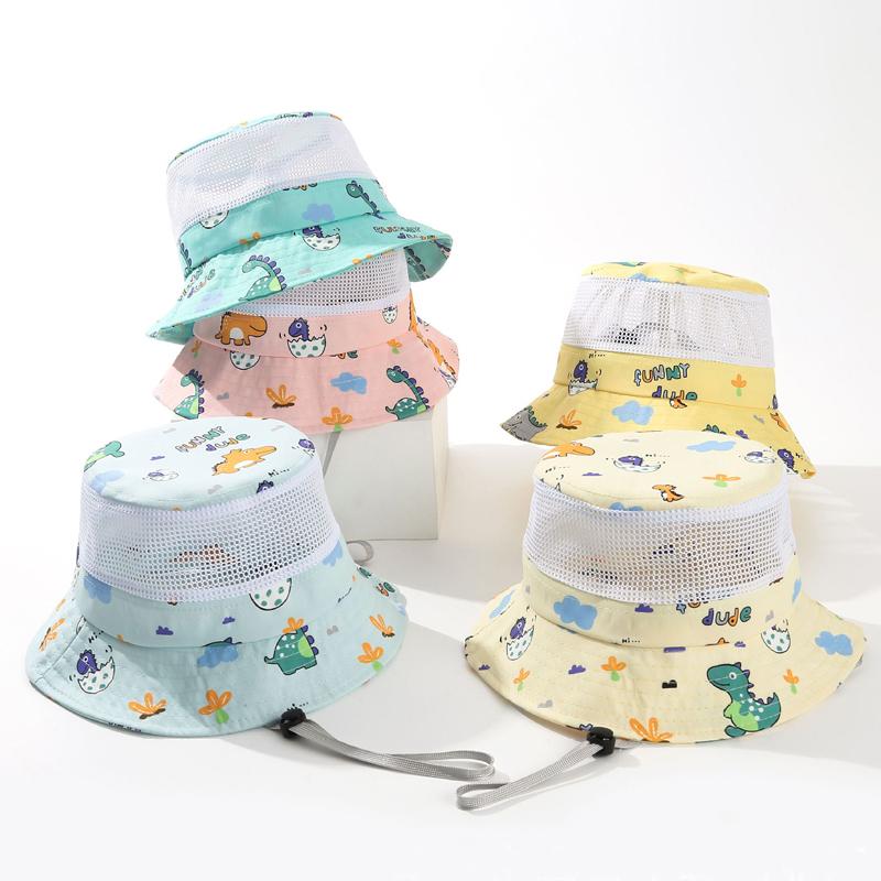 New Children Summer Hat Mesh Cartoon Beach Kids Sun Hats for Girls Boys Dinosaur Outdoor Travel Child Cap Kids Bucket Hats 3-8Y