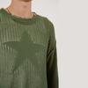Mode frauen Fünf-Punkt-Stern Hohl Pullover frauen Casual Frühen Herbst Grün Pullover Top