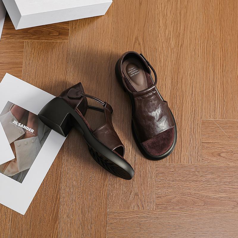 Spot!~~ Retro thick high-heeled open-toed sandals women's summer 2025 new small outer wear with skirt cool slippers