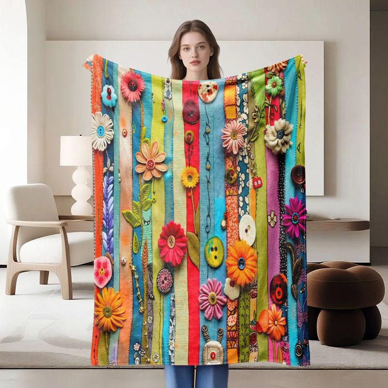 1 piece colorful floral flannel blanket, soft, suitable for sofa, bed, office, all-season use.