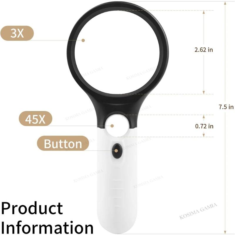 Handheld Magnifying Glasses With Light LED Illuminated Magnifier With 3X/45X High Magnification for Elderly Reading