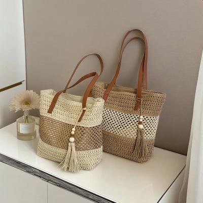 Sumner Ladies Retro Woven Shoulder Bag Women's Large Capacity Grass Woven Handbags Female Casual Tassel Beach Tote Underarm Bags