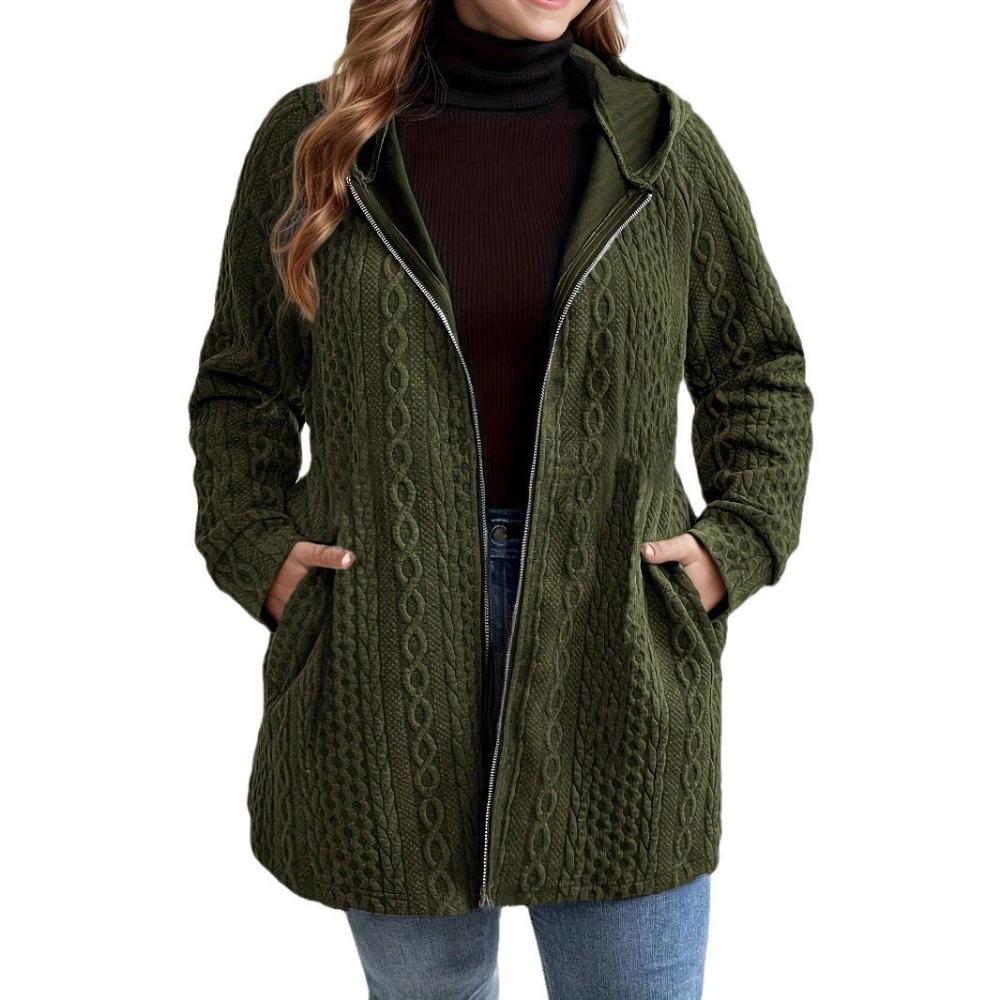 Damen einfarbiger Hoodie mit Wellenstich und aufgesetzter Tasche, lockere lässige Langarm-Herbst-Winter-Oberteile