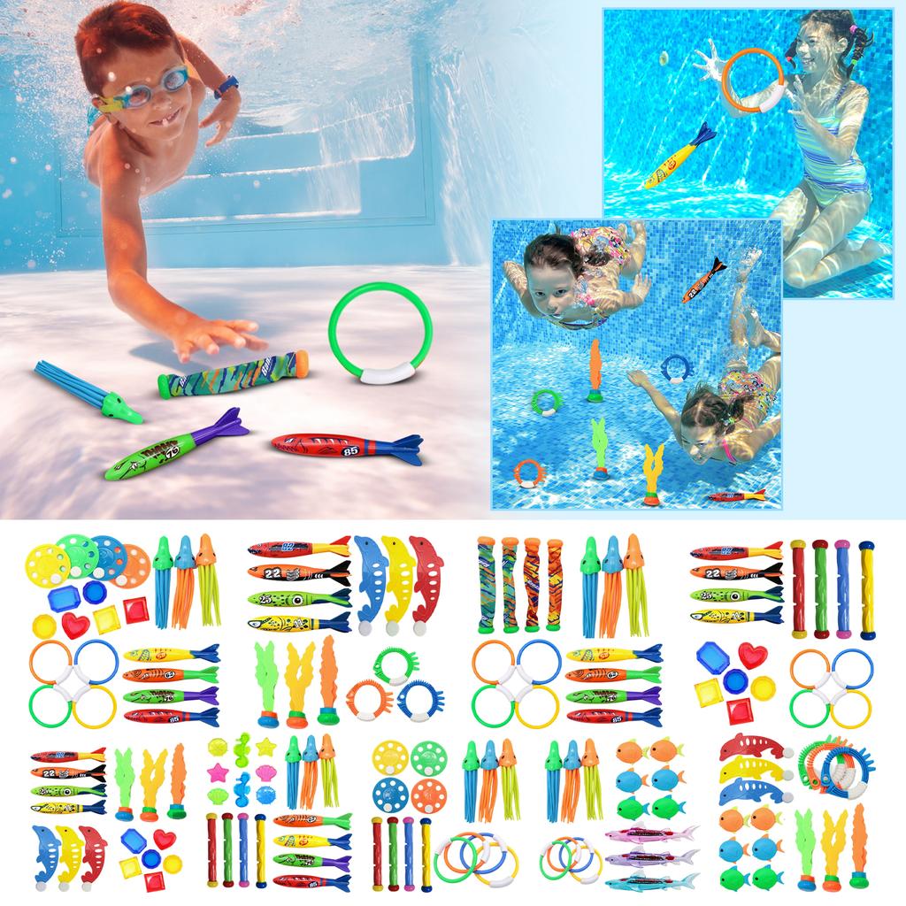 Kids' Diving Toys Set: Swimming Pool Dive Torpedoes, Water Rings, And Diamonds