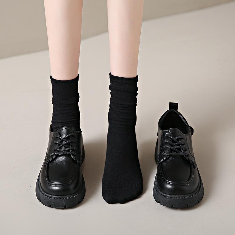New loafers women's shoes leather surface 2025 spring solid color heightened platform student Korean version fashion campus K1802