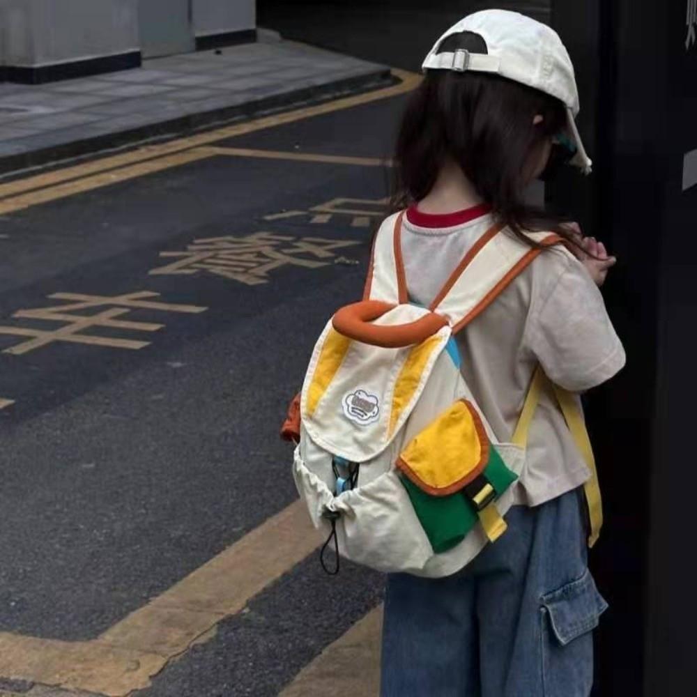 Color Matching 2 Sizes Parent-Child Bags Large Capacity Korean Style Drawstring Schoolbag Nylon Multi-Pocket Kids Backpack