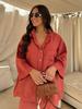 Vintage Solid Shirt Trousers Suit Women Single Breasted Long Sleeve Shirt Wide Leg Pants Summer Female Set