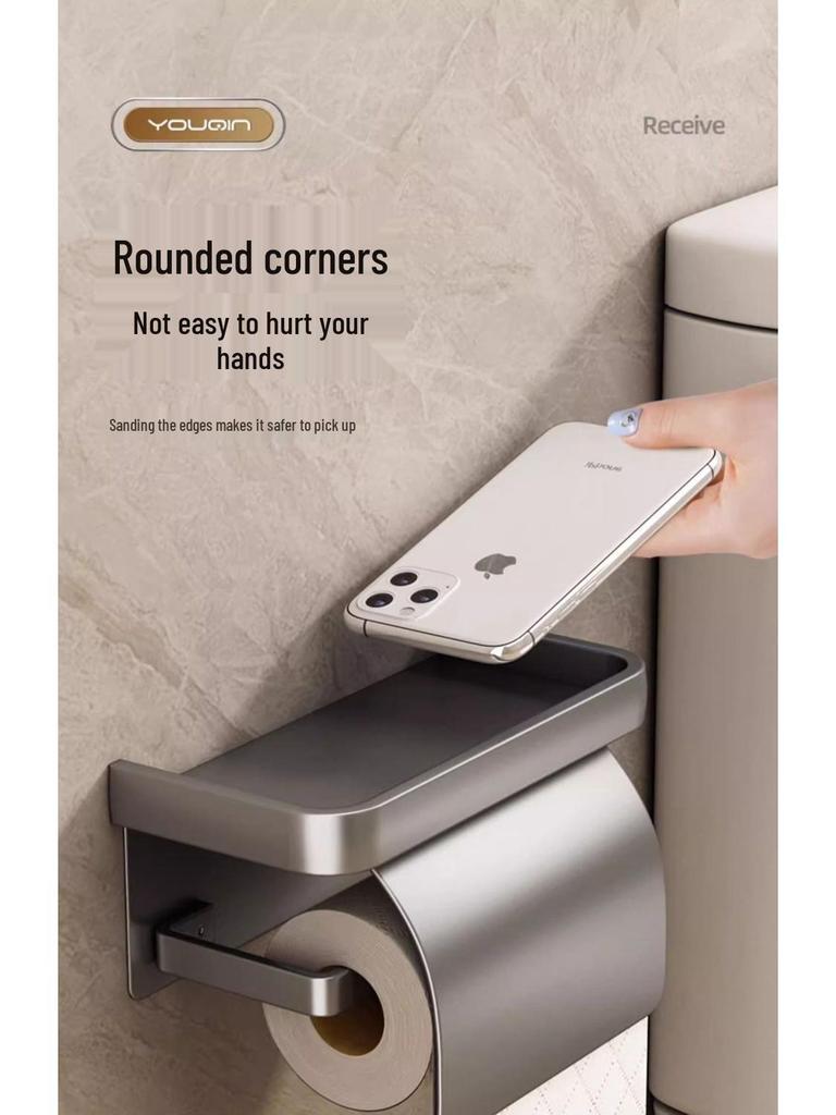 Waterproof Wall-Mounted Toilet Paper Holder with Lid, Punch-Free Installation