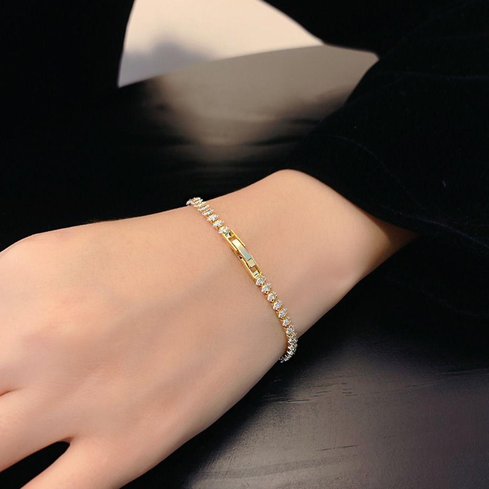Gold Silver Sparkling Bracelet Rhinestone Diamond Bracelet Zircon Chain Bracelet  For Gala Dinners
