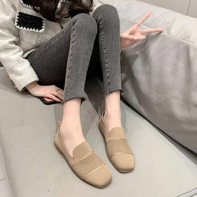 Summer Mesh Square Toe Breathable Women Shoes Fashion Hollow Out Casual Flat Shoes for Women Zapatos De Mujer 2025