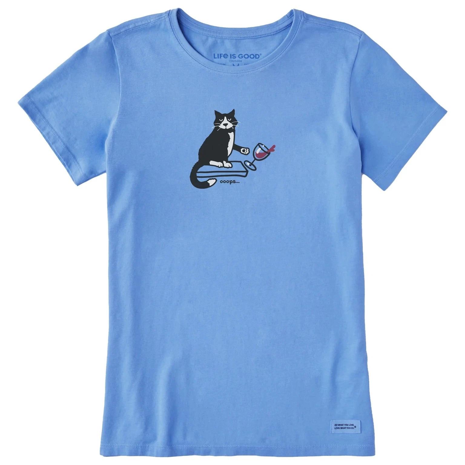 

Life is Good. Women s Oops Cat Short Sleeve Crusher Tee, Cornflower Blue 4XL