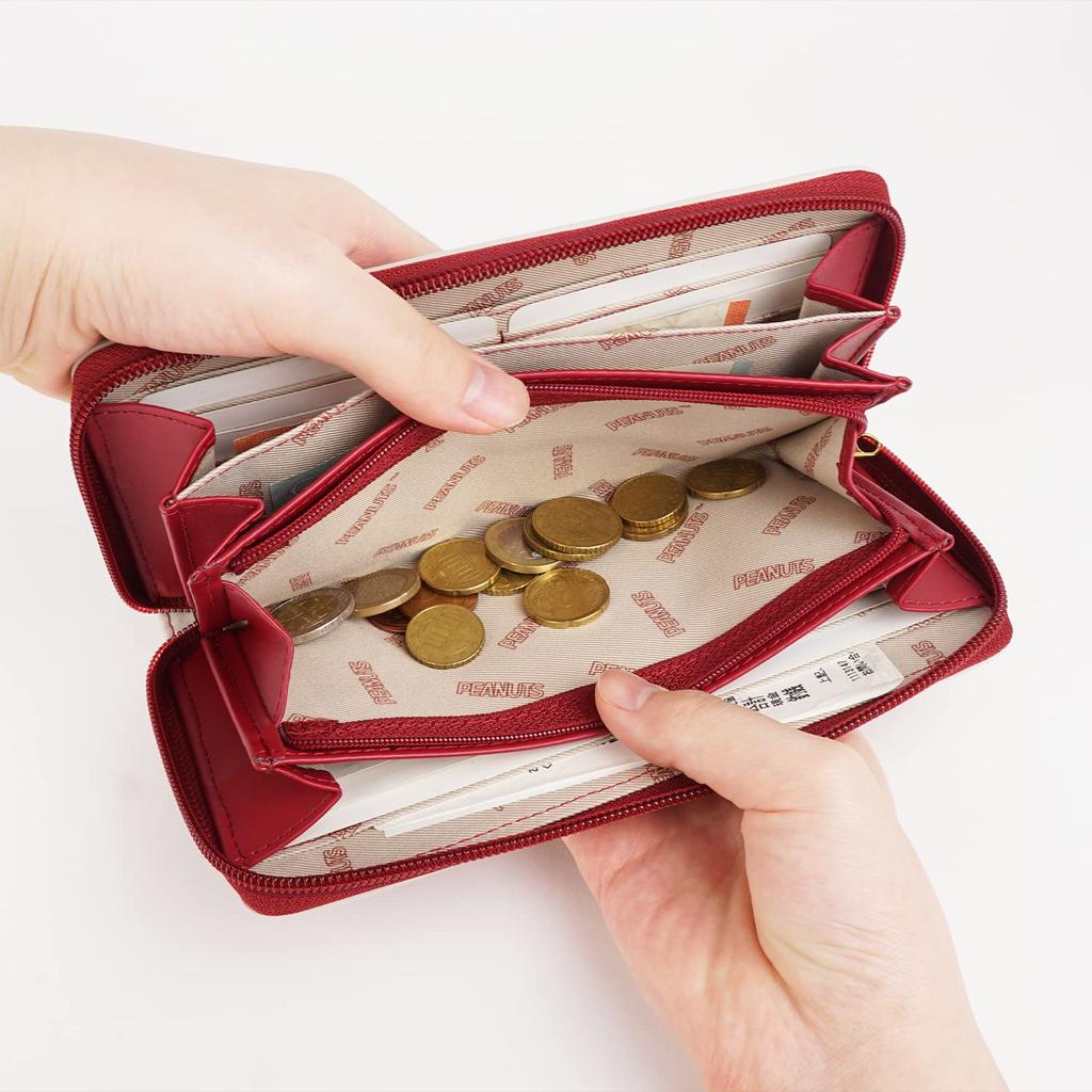 Snoopy Round Zipper Long Wallet Embossed Cute Peanuts SNOOPY PEANUTS Character Cute Large Capacity Wallet Wrapping Christmas [E-mono] Women's (Green)