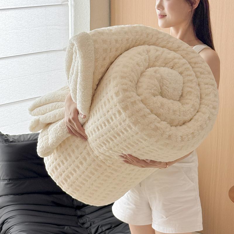 WOSTAR Warm Soft Waffle Jacquard Blankets For Beds Winter Fluffy Coral Fleece Thermal Thick Bed Sheet 150X200 Extra Large Size
