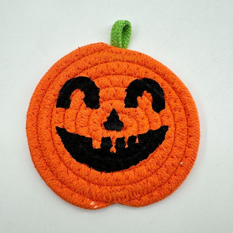 1Pcs Halloween Pumpkin Coaster Orange Pumpkins Absorbent Cup Coasters Woven Pumpkin Drink Cup Pad Mats Heat Resistant Drink