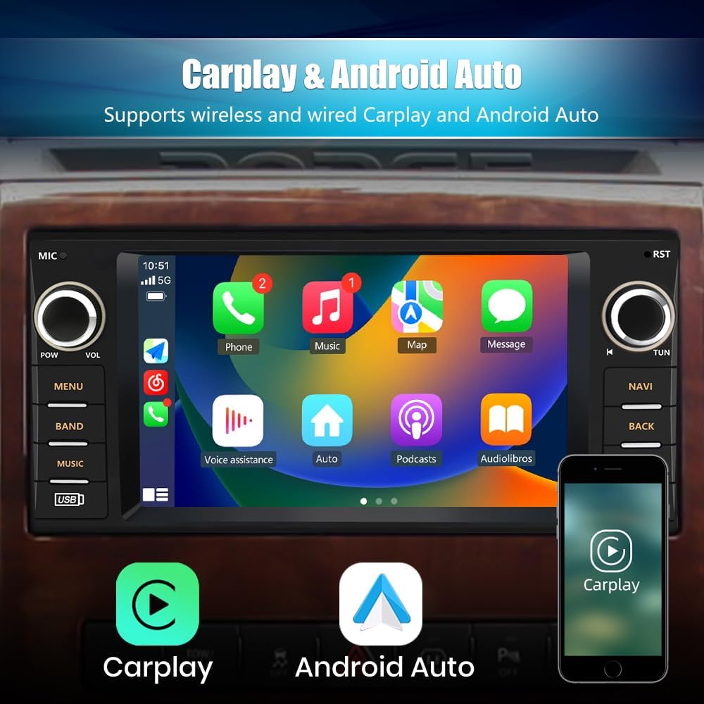 

Car Radio Stereo for Dodge RAM 1500 2500 3500 2009-2012 with CarPlay, Android Auto, GPS, HD Backup Camera United States