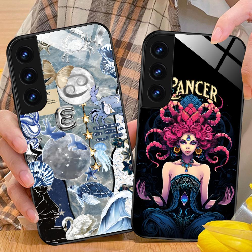 Zodiac Sign Cancer Mobile Phone Case for Samsung Galaxy S25 S24 S23 S22 S21 S20 Note20 Plus FE Ultra Glass Cover Luxury Pretty