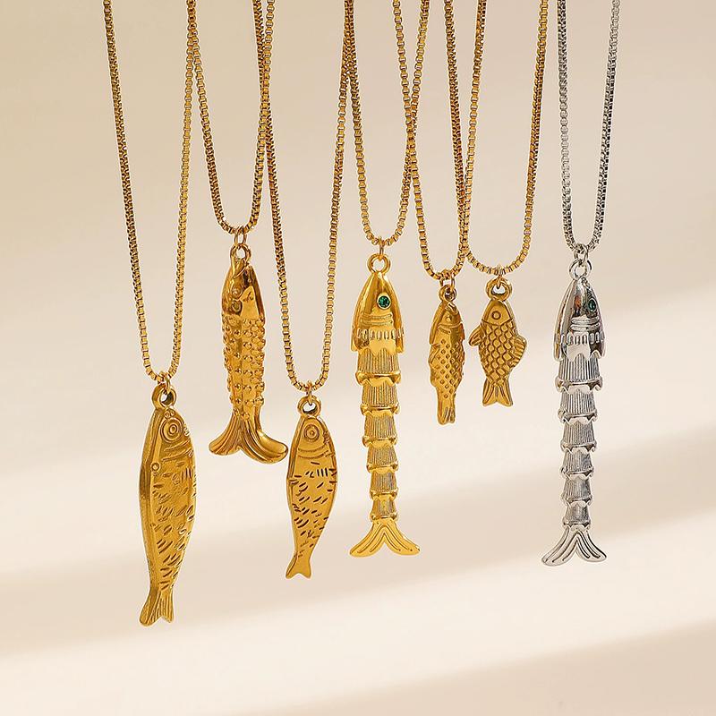 Edelstahl Metall Fisch Halskette für Männer Frauen Vergoldeter Fisch Anhänger Halskette Kreative Ozean Strand Kette Choker Schmuck