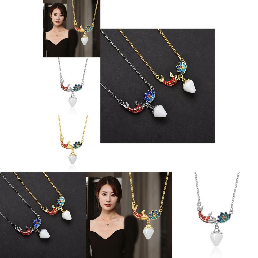 Exquisite Floral Design Koi Lotus Pendant Necklace For Women In Gold And Silver Colors