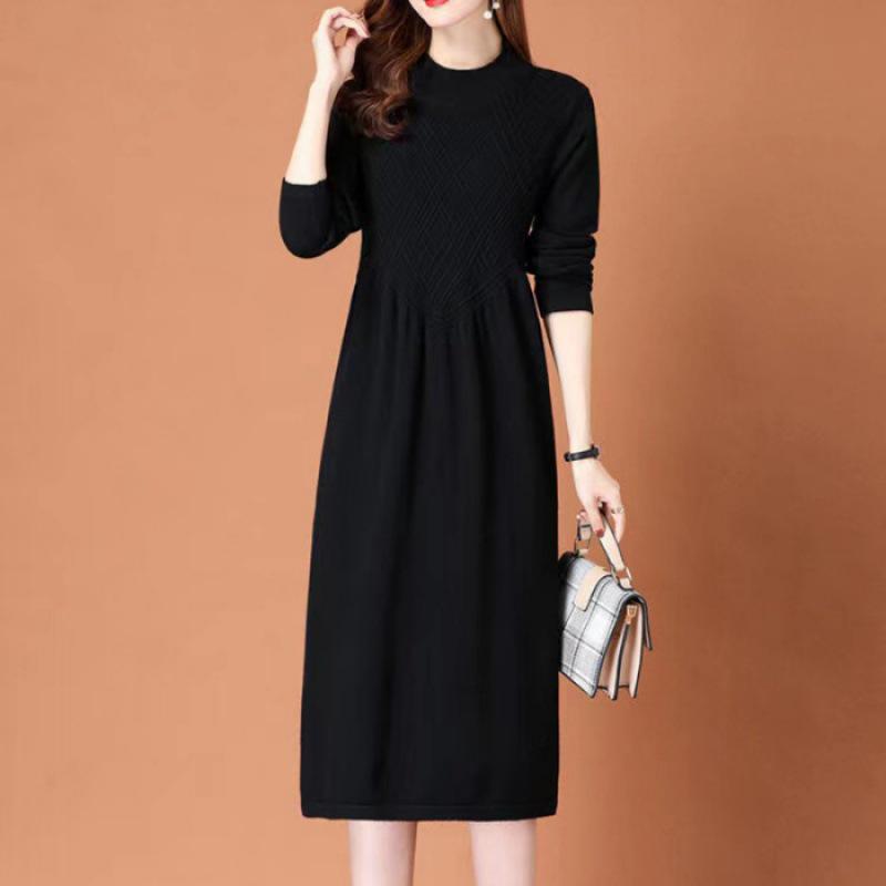 2023 Autumn/Winter Women's Oversized Knit Wool Dress, Knee-Length, Plus Size, Stylish, Belly Covering, Thick Fabric