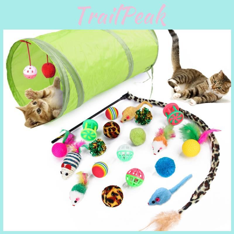 Ultimate Cat Play Set Sisal Ball Cat Wand Cat Tunnel 21 Piece Kit For Curious Cats