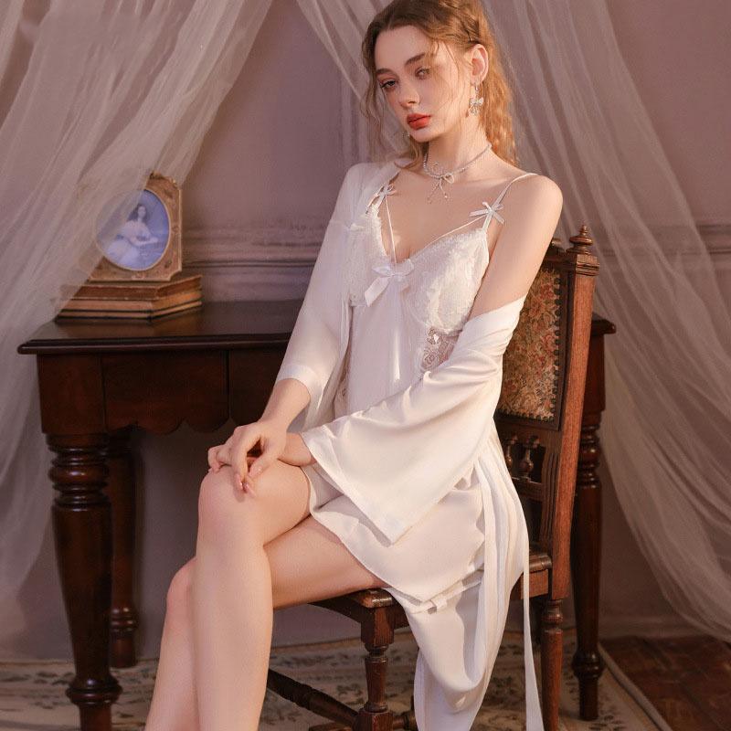 New Elegant French Style Pure Passion Strapless Pajama Set with Supporter Pad Women's Nightwear Set Lace Style Strapless Nightgown for Home