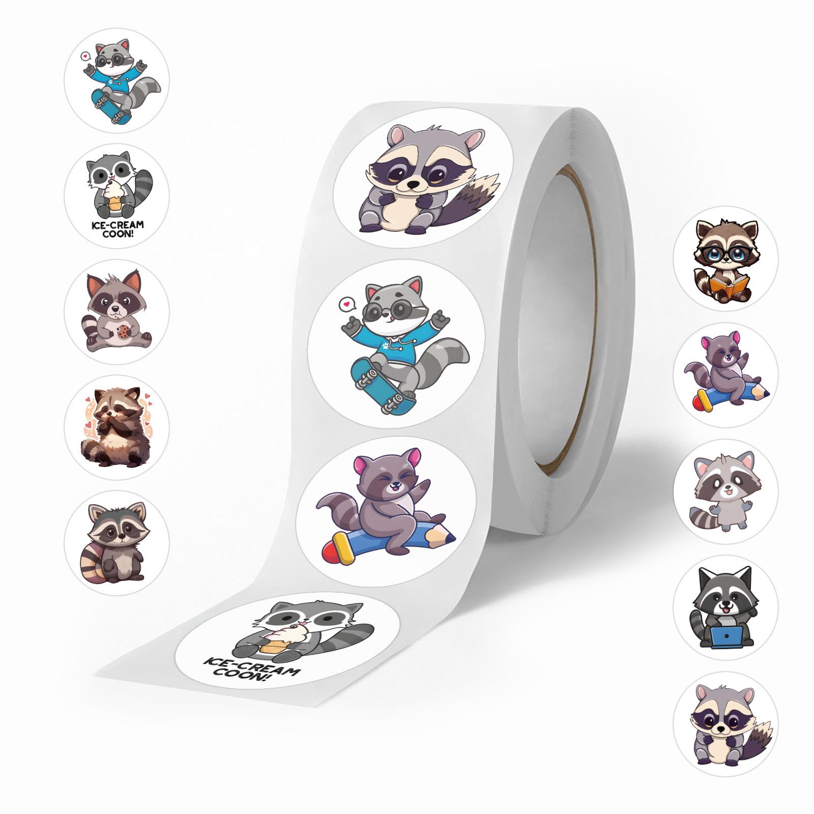 Декоративные наклейки с мультяшным енотом: 500 наклеек/рулон для милых планировщиков, багажа, блокнотов и многого другого