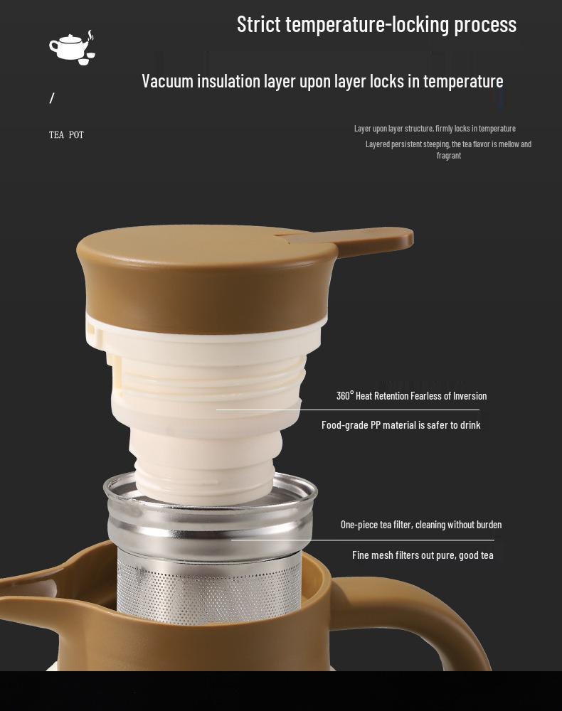 Large Capacity Moka Pot - 316 Stainless Steel, Double-Layer Insulation, Tea/Water Separation, Old White with Handle