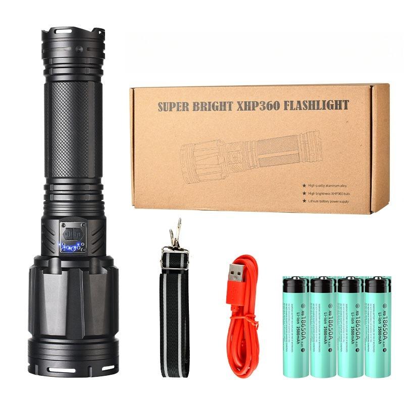 Most Powerful High Power Led Flashlight Use XHP360 Rechargeable Led Strong Light Torch Zoom Outdoor Lantern for Hunting