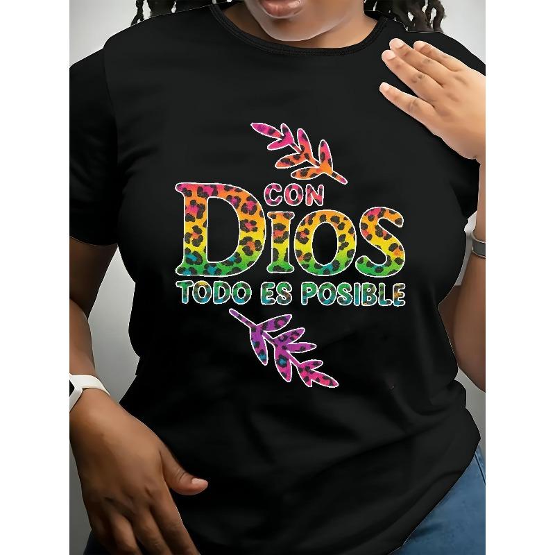 

Women s Plus Size Graphic T-Shirt - Colorful Butterfly & Floral Print Round Neck Loose Fit Casual Tee, Machine Washable S чёрный