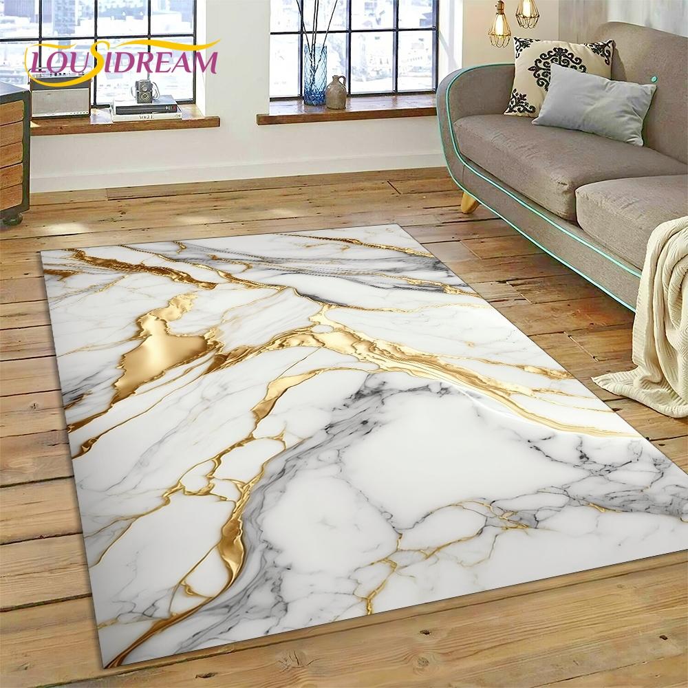 3D Luxurious Marble Colorful Gold Color Carpet Rug for Home Living Room Bedroom Sofa Doormat Decor,Area Rug Non-slip Floor Mat