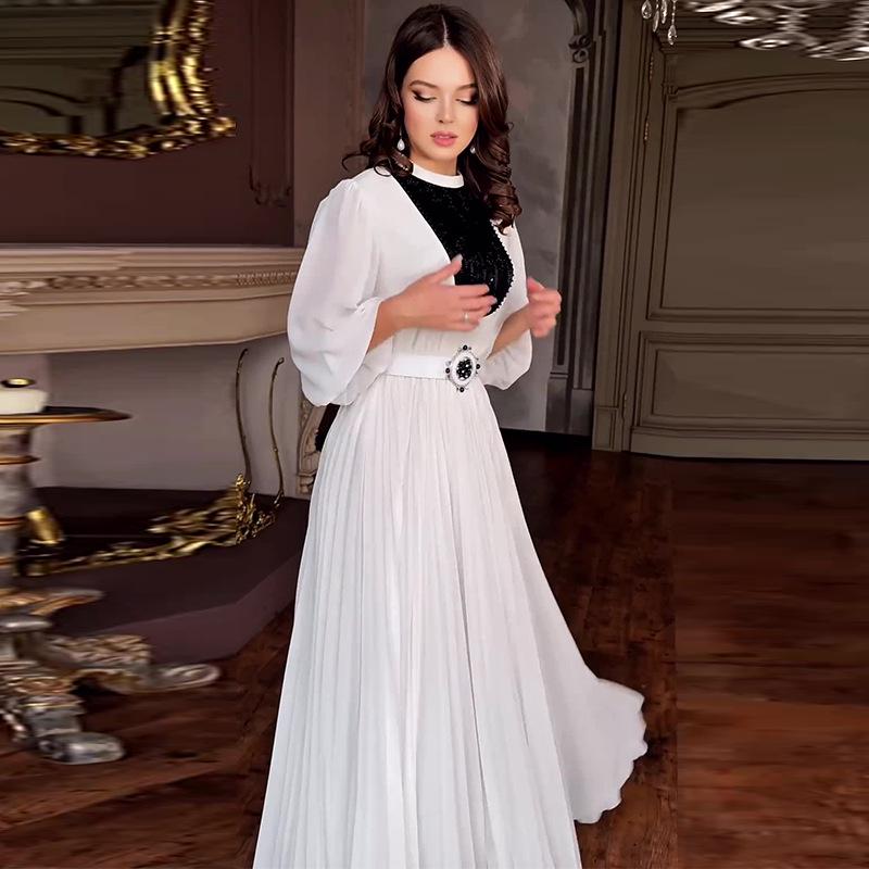 2024 Summer Women's Elegant Color Block Pleated Slim Dress