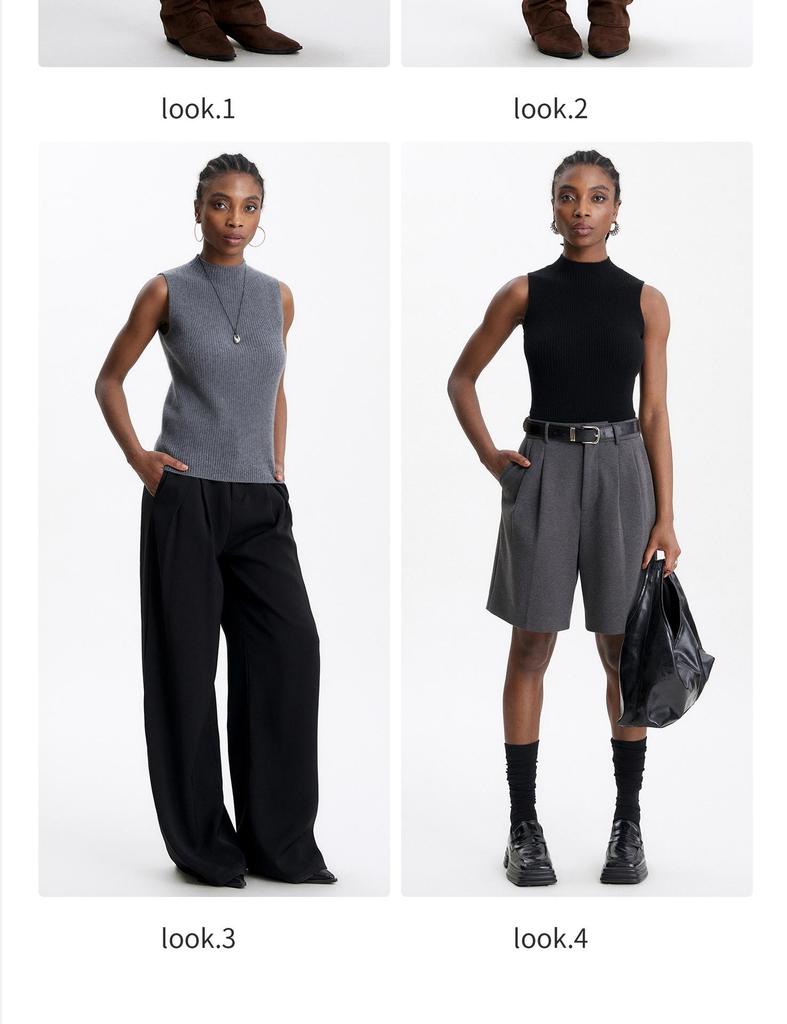 Lekasha Women's Cashmere Sleeveless Slim-Fit Sweater, Spring/Summer Wool Knit Base Layer, Half-High Neck.