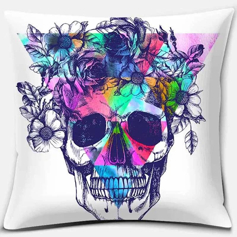 Fashion Skull Flower Series Pattern Printed Soft Square Pillowslip Polyester Cushion Cover Pillowcase Living Room Home Decor