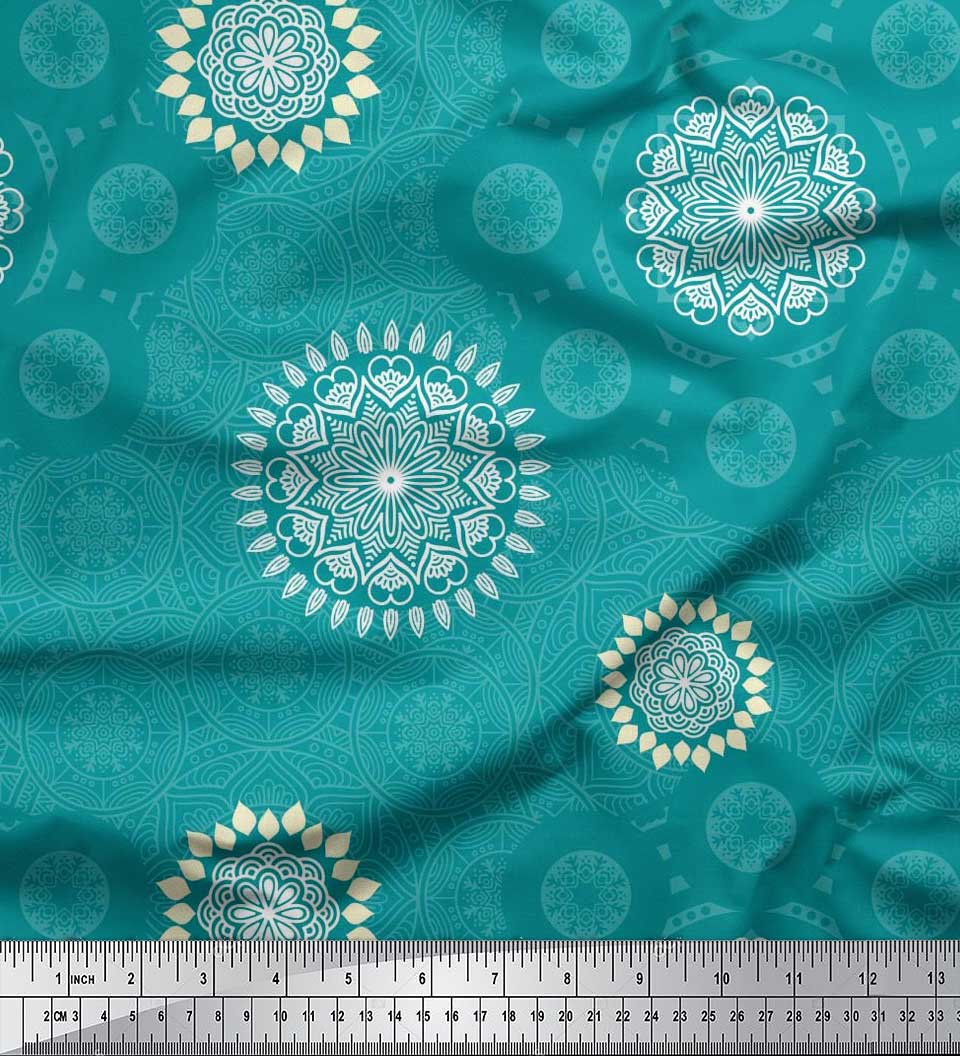 

Тканина Soimoi Японія Креп Сатин Мандала Етнічний принт Швейна тканина метр 42 дюйма 42 Inch Wide - Poly Crepe зелений