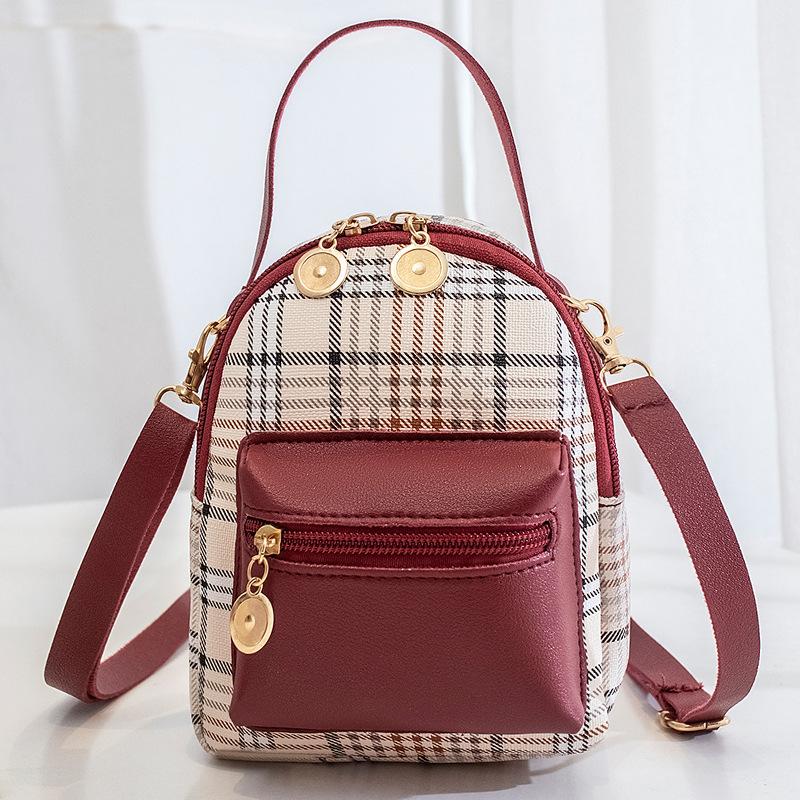 Women's Bag Summer Contrasting Color Printing Plaid Portable Backpack Candy Color Simple Mobile Phone Bag
