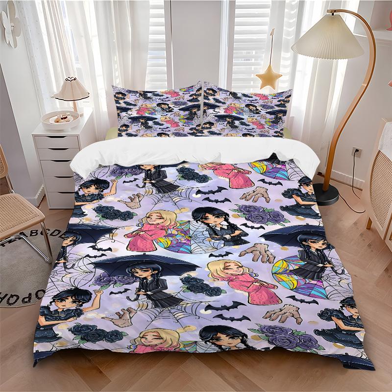 

3pcs bedding set Wednesday Includes 1 Comforter+2 Pillowcases, Without Pillow Inserts, Soft Comfortable, Lightweight Breathable208 135x200cm
