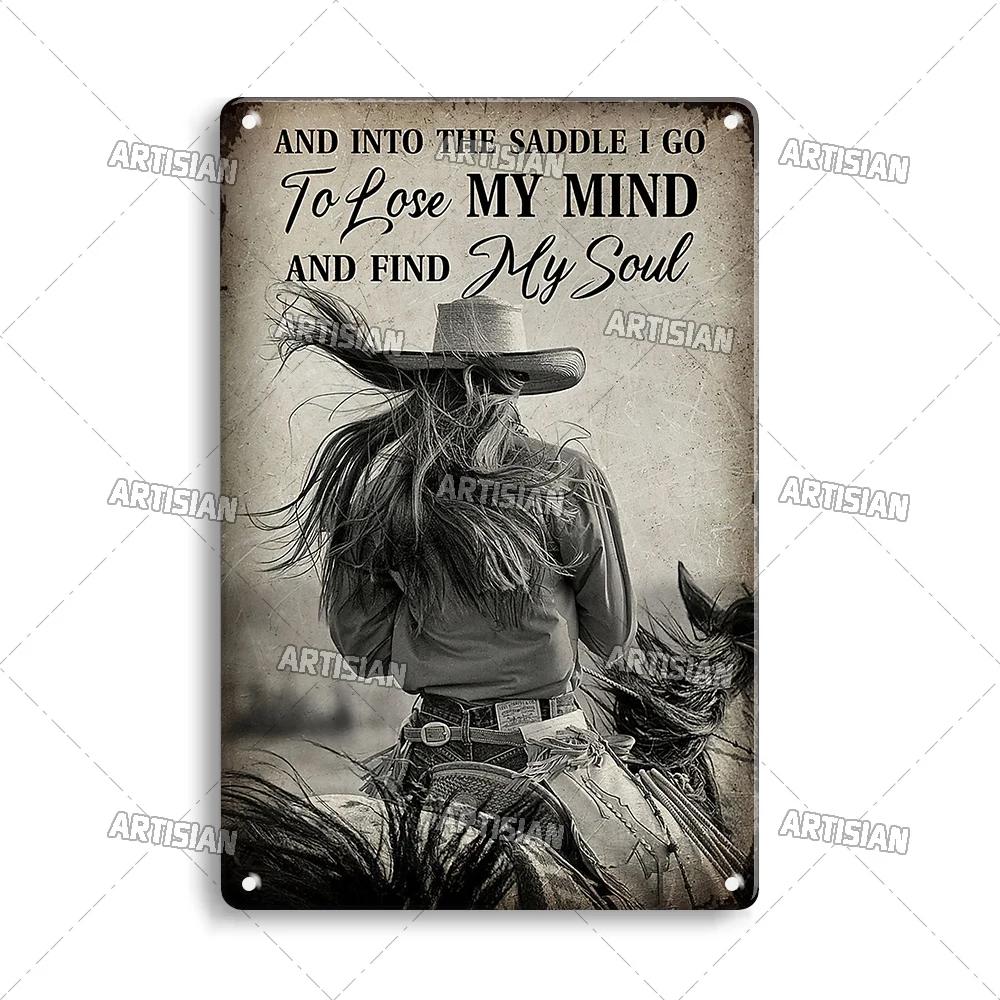 Artisian Ride Horse Metal Poster Cowgirl Cowboy Tin Plate Horse Racing Decorative Sign Wall Decor Garage Bar Pub Club Hotel Cafe
