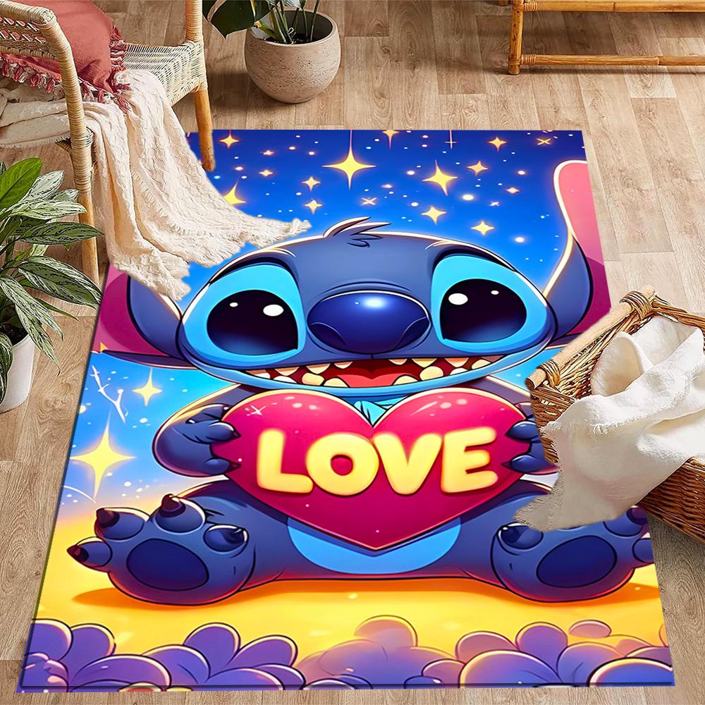 Stitch Stars Fantasy Artwork Disney Cartoon Theme Anti-Slip Rug - Polyester, Home Decor, Suitable for Bedrooms, Living Rooms, Doorways, and Studios