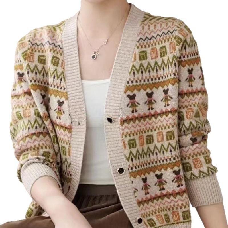 New Autumn and Winter Jacquard Knitted Cardigan Women's Loose Small Sweater Jacket Versatile Outerwear Top