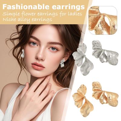 Minimalist Women's Floral Earrings - Stylish Exaggerated Shiny Metal-look, Multi- Unique Alloy Stud Earrings