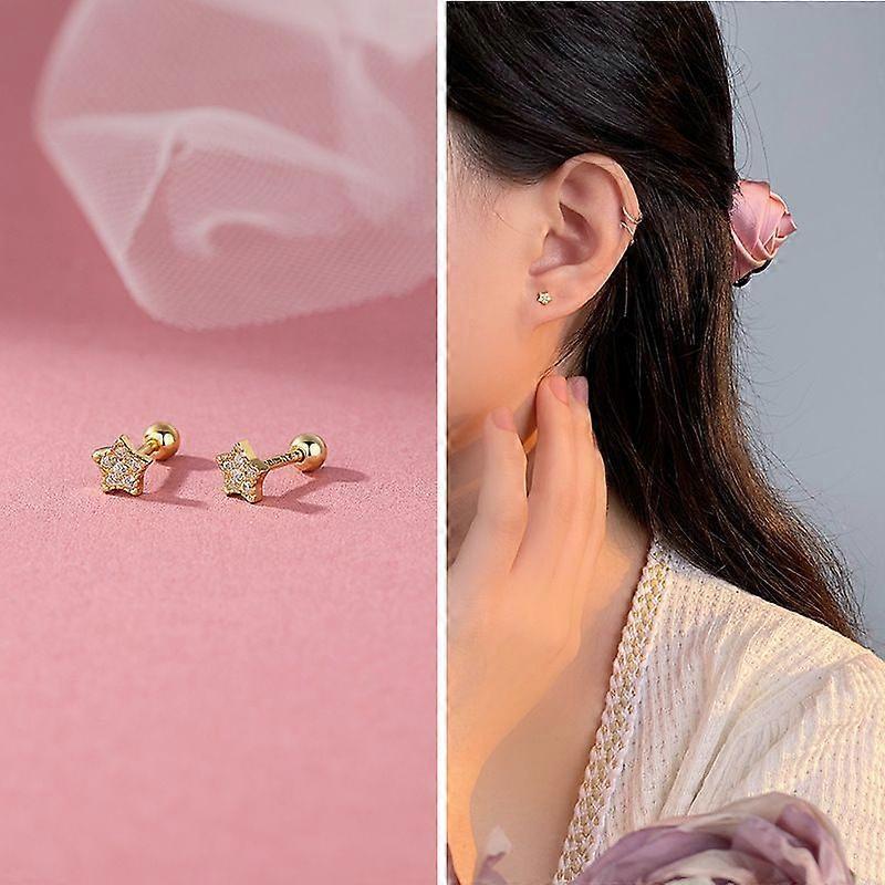 Inlaid with Zirconium Five-pointed Star Screw Earrings - Color 999 Pure Silver Childlike Innocence Love Flower Mickey Screw Earrings for Women To