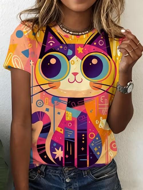 Fashion Women Cartoon Animals Print T Shirt Funny Casual O-neck Short Sleeves T-shirt Summer Female Tee Shirt