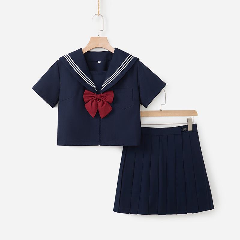 Authentic Dark Blue Three-Piece JK Uniform: Soft Girl Long-Sleeved Sailor Suit In Japanese Style