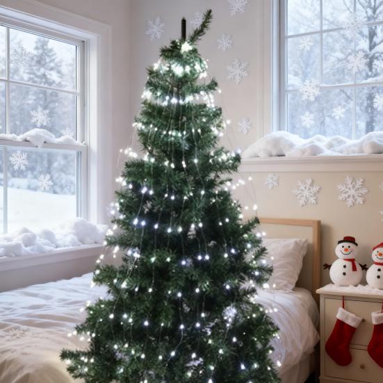 2026 Christmas Tree Waterfall Lights 8 Modes Cascading LED Fairy String Lights with Timer Waterproof for Indoor Outdoor Decor